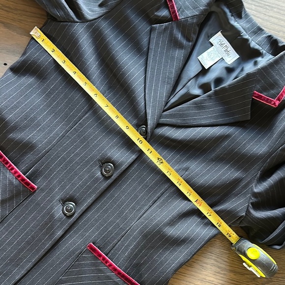 Bob Mackie Gray Pinstripe Blazer with Velvet Maroon Accents - Picture 4 of 9